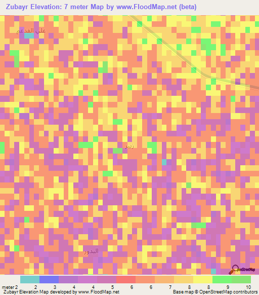 Zubayr,Iraq Elevation Map