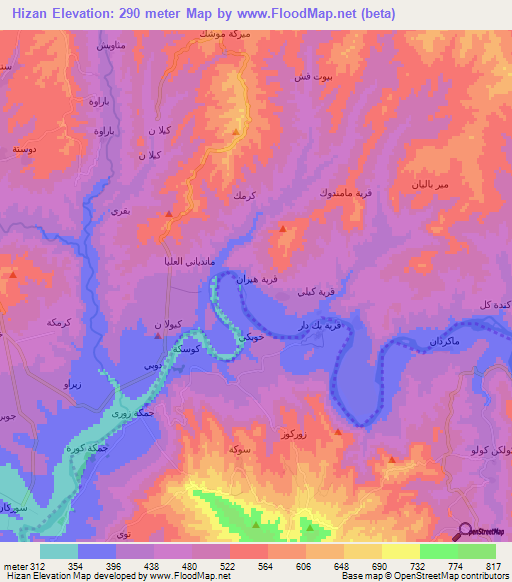 Hizan,Iraq Elevation Map