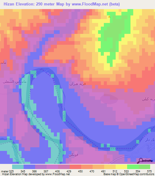 Hizan,Iraq Elevation Map