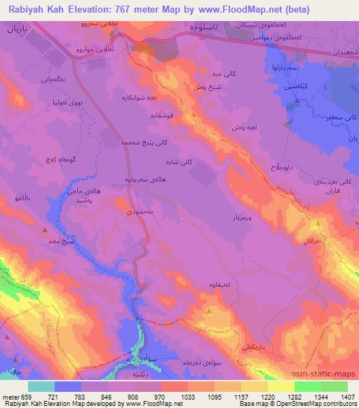 Rabiyah Kah,Iraq Elevation Map