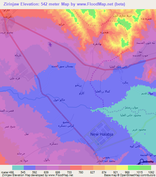 Zirinjaw,Iraq Elevation Map