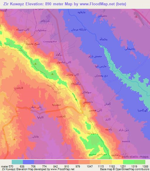 Zir Kuwayz,Iraq Elevation Map