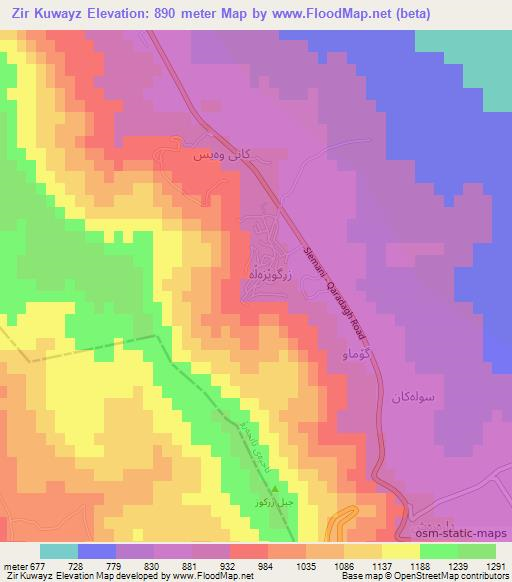 Zir Kuwayz,Iraq Elevation Map