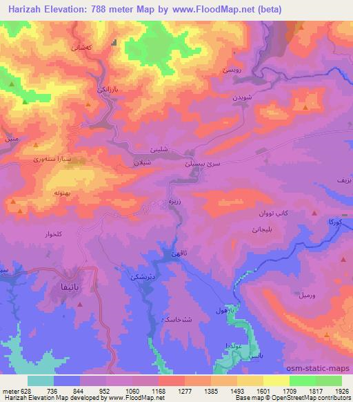 Harizah,Iraq Elevation Map