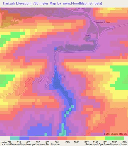 Harizah,Iraq Elevation Map