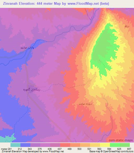 Zinranah,Iraq Elevation Map