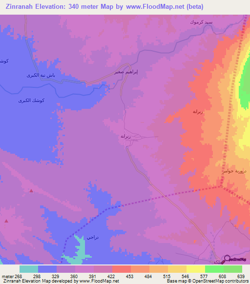 Zinranah,Iraq Elevation Map