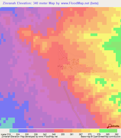 Zinranah,Iraq Elevation Map