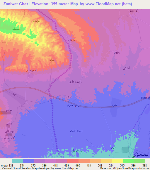 Zaniwat Ghazi,Iraq Elevation Map