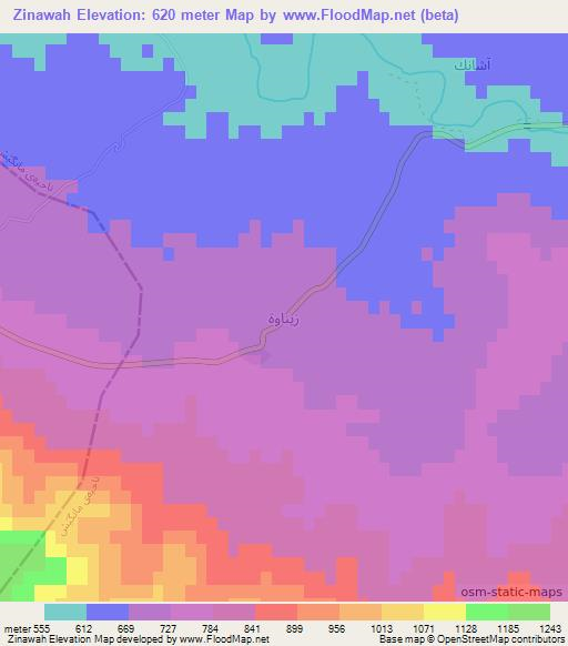 Zinawah,Iraq Elevation Map