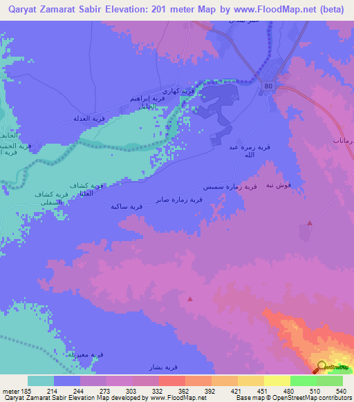 Qaryat Zamarat Sabir,Iraq Elevation Map