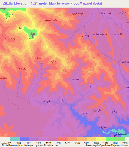 Zilzila,Iraq Elevation Map