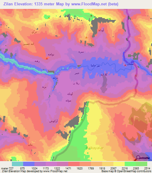 Zilan,Iraq Elevation Map