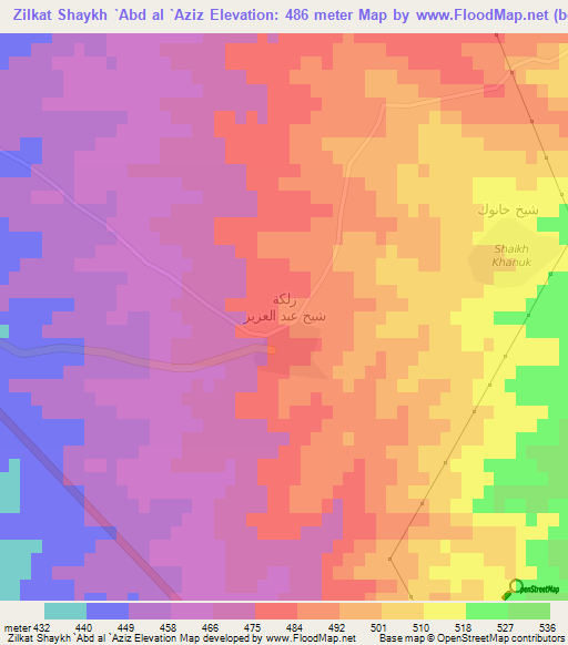 Zilkat Shaykh `Abd al `Aziz,Iraq Elevation Map