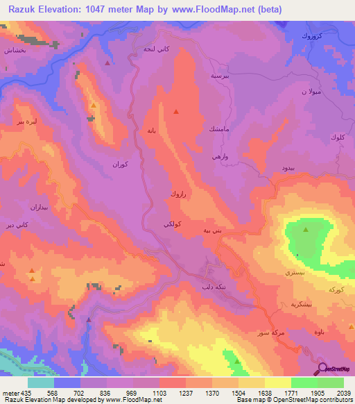 Razuk,Iraq Elevation Map