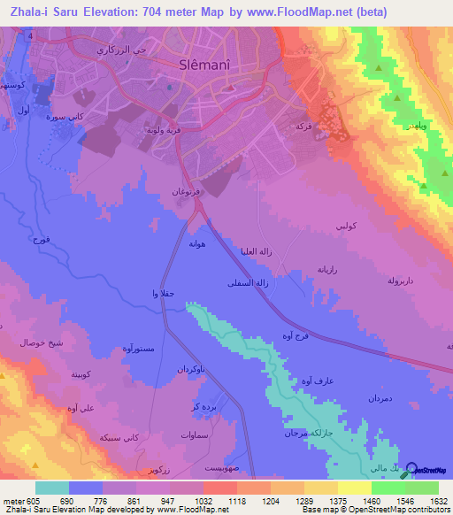 Zhala-i Saru,Iraq Elevation Map