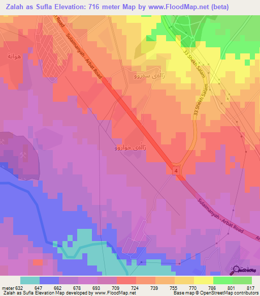 Zalah as Sufla,Iraq Elevation Map