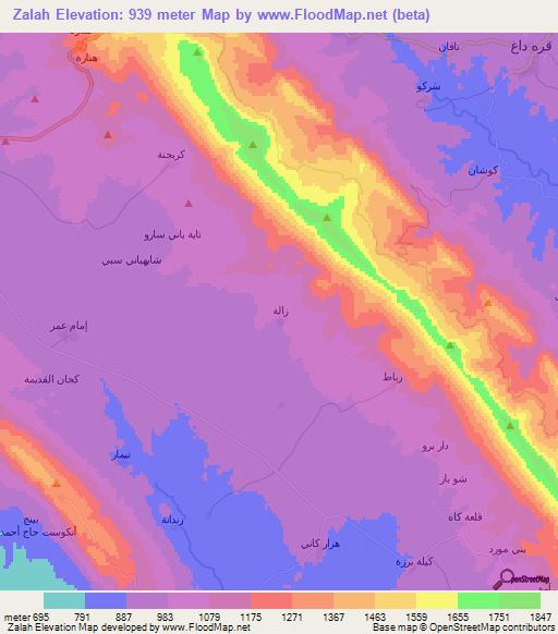 Zalah,Iraq Elevation Map