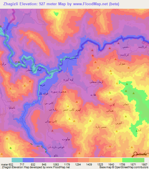 Zhagizli,Iraq Elevation Map