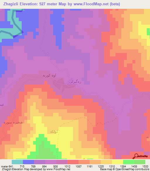 Zhagizli,Iraq Elevation Map