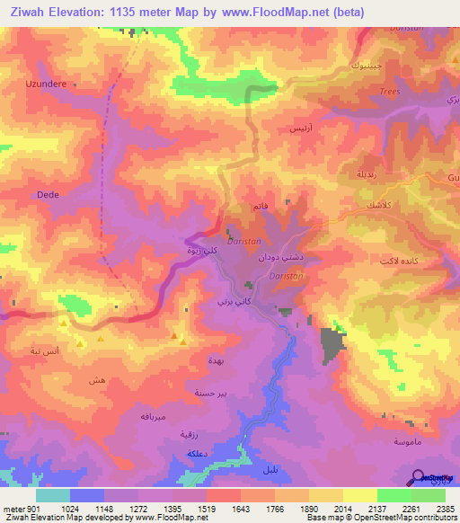 Ziwah,Iraq Elevation Map