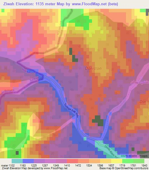 Ziwah,Iraq Elevation Map