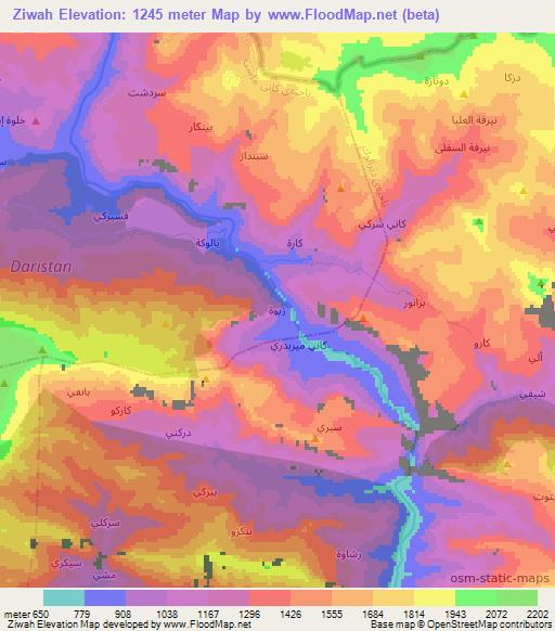 Ziwah,Iraq Elevation Map