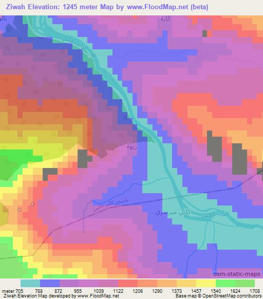 Ziwah,Iraq Elevation Map