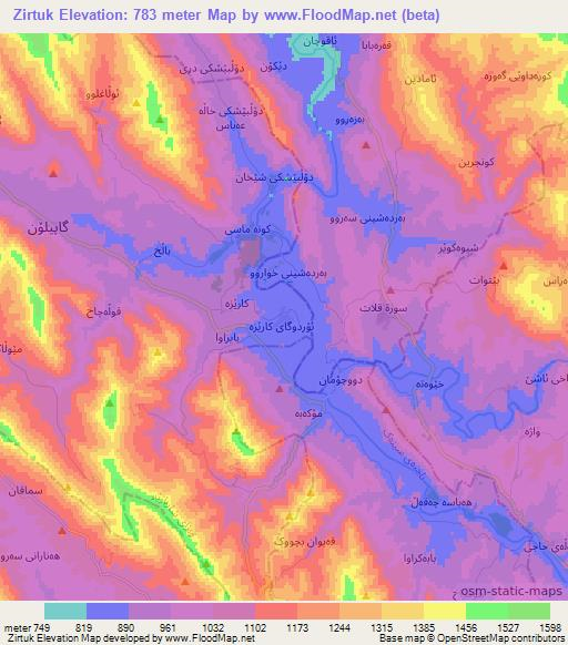 Zirtuk,Iraq Elevation Map