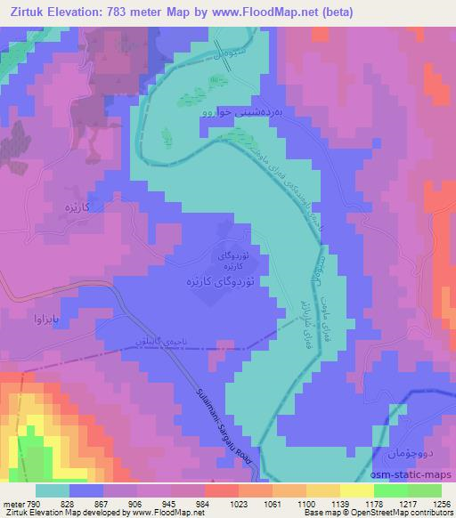 Zirtuk,Iraq Elevation Map