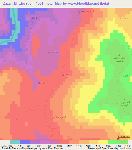 Zazah Bi,Iraq Elevation Map