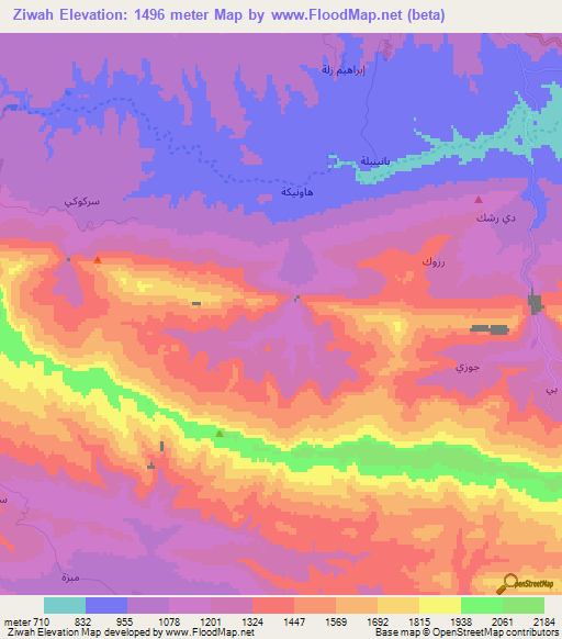 Ziwah,Iraq Elevation Map