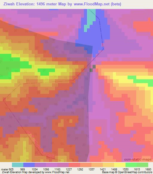 Ziwah,Iraq Elevation Map