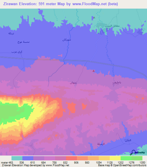 Zirawan,Iraq Elevation Map