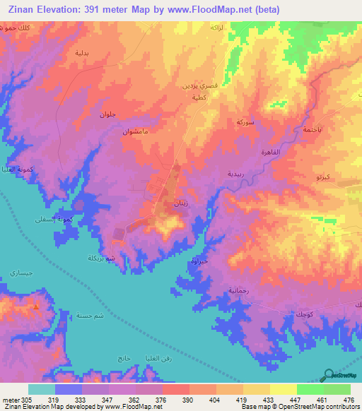 Zinan,Iraq Elevation Map