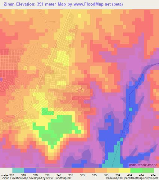 Zinan,Iraq Elevation Map