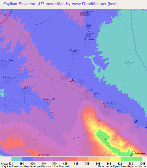 Zaylkan,Iraq Elevation Map