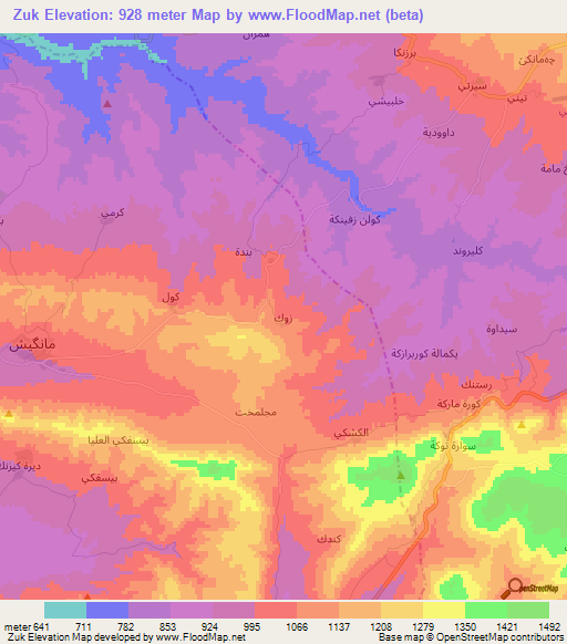 Zuk,Iraq Elevation Map