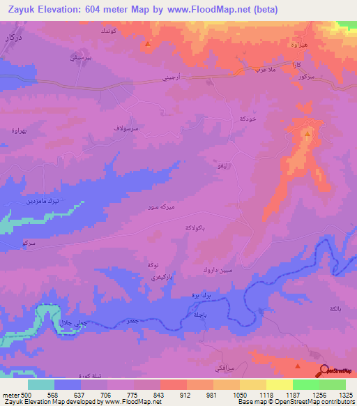 Zayuk,Iraq Elevation Map