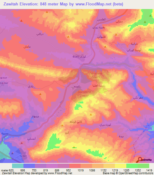 Zawitah,Iraq Elevation Map