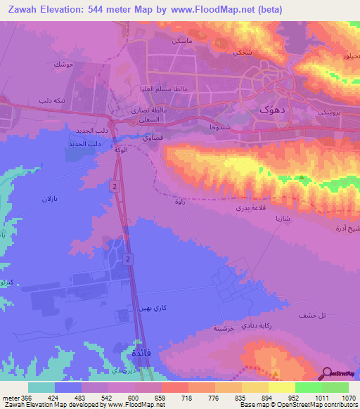 Zawah,Iraq Elevation Map