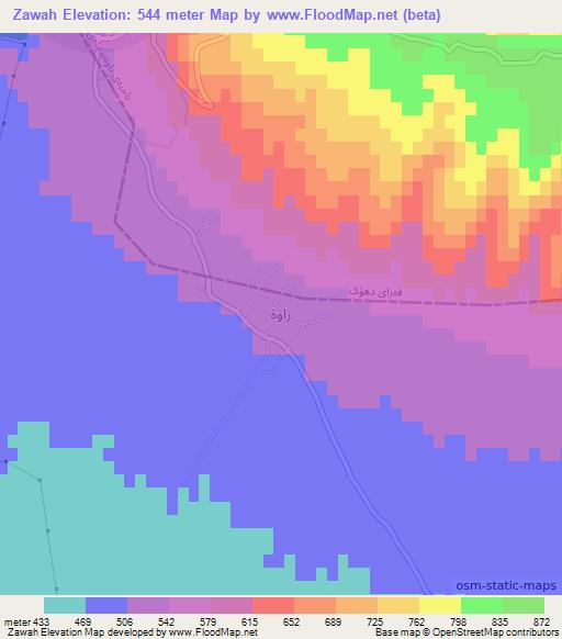 Zawah,Iraq Elevation Map