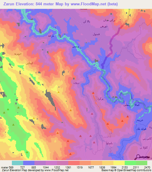 Zarun,Iraq Elevation Map