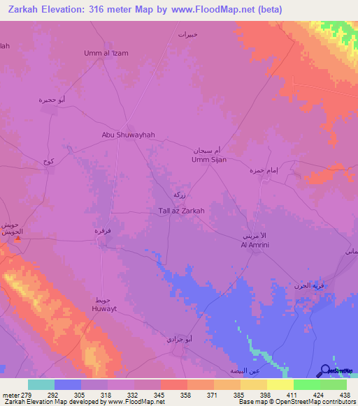 Zarkah,Iraq Elevation Map