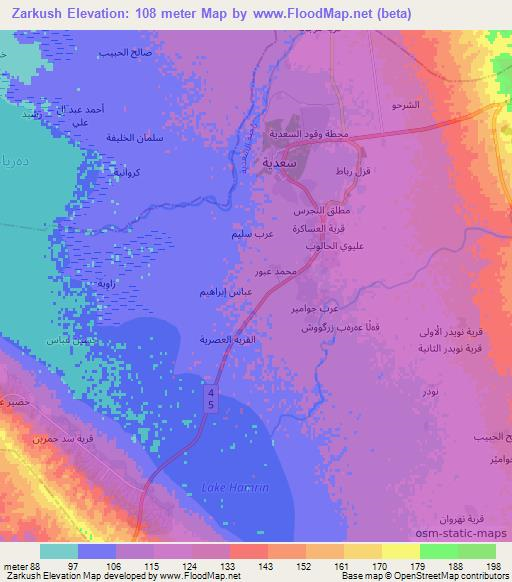 Zarkush,Iraq Elevation Map