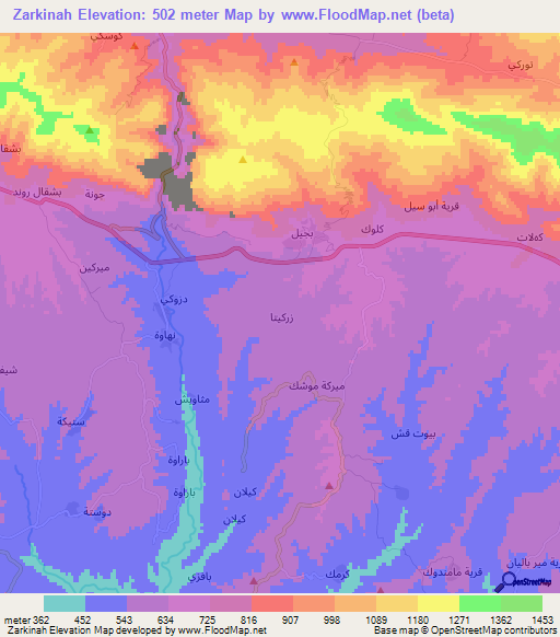 Zarkinah,Iraq Elevation Map