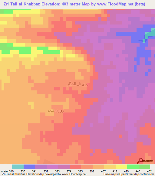 Zri Tall al Khabbaz,Iraq Elevation Map