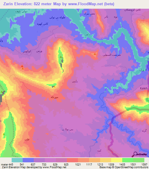 Zarin,Iraq Elevation Map