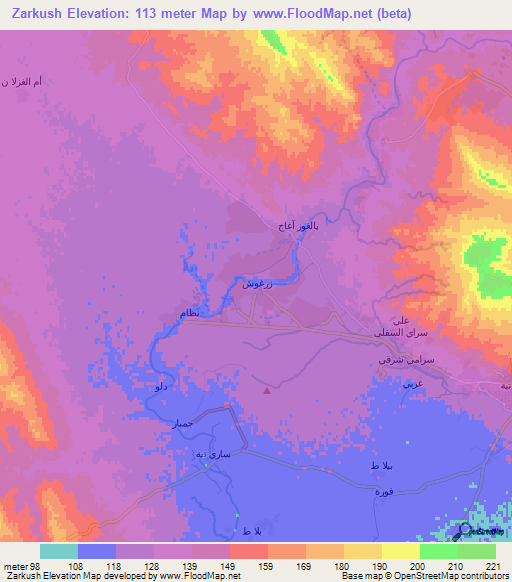 Zarkush,Iraq Elevation Map