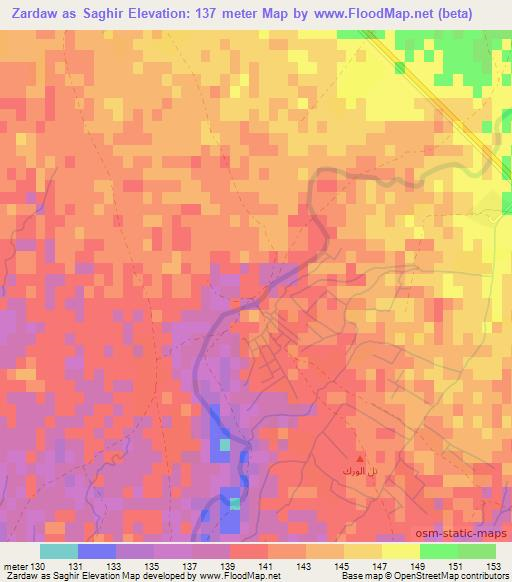 Zardaw as Saghir,Iraq Elevation Map